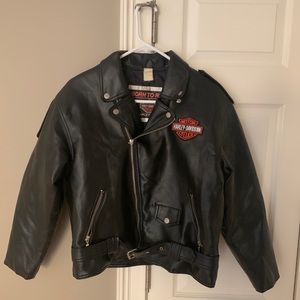 Harley Davidson Motorcycles Vinyl Biker Jacket. Zipper down and buttons. Large